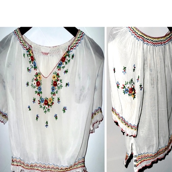 Vintage Hungarian Hand Embroidered Top | Penny Lane 1930’s boho flower child XS - Picture 7 of 16